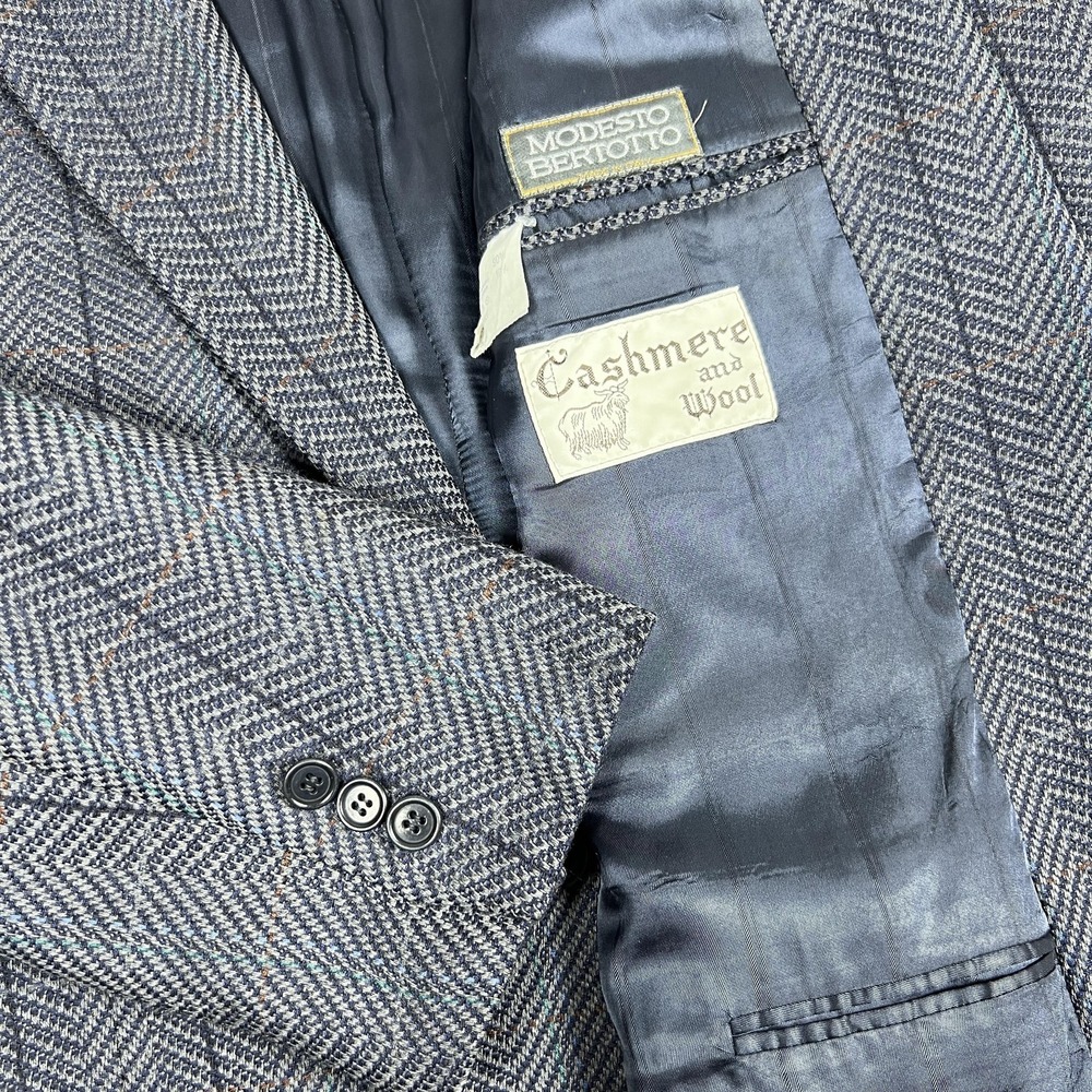 Vintage Modesto Bertotto Wool Cashmere‎ Blazer 42R Made in Italy Herringbone